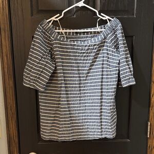 Ralph Lauren Blue and White Striped Off-Shoulder Blouse